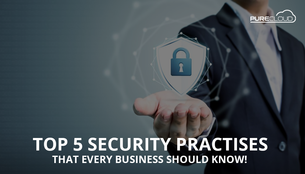 A hand holding a shield icon with a padlock, representing security practices.